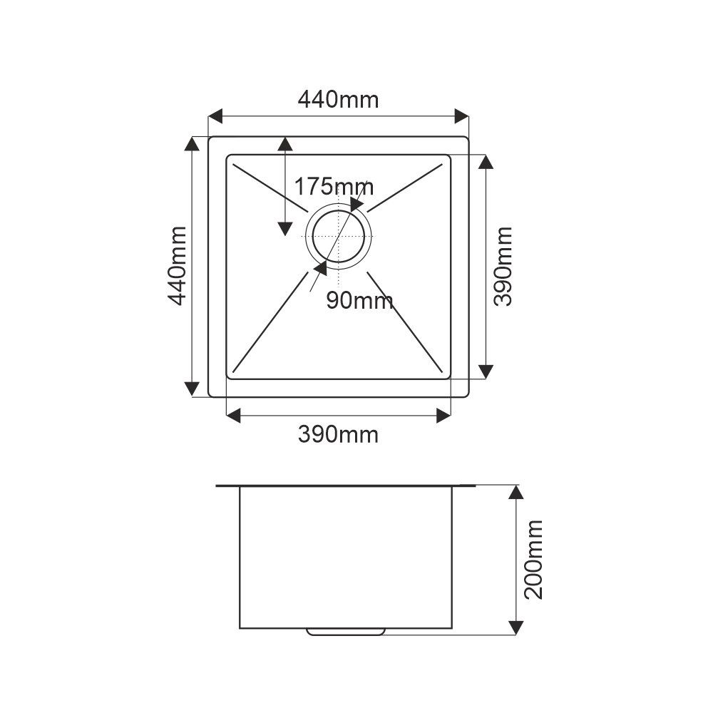 Мойка R4444H MELANA ProfLine 3,0/200 САТИН врезная квадратная MLN-R4444H - Вид №3