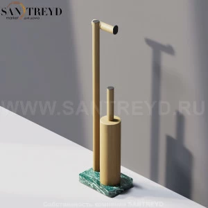 Agape DOT LINE Конструкция с функцией держателя для туалетной бумаги с туалетныи ершом под натуральный дуб на подставке из зеленого мрамора ADTL0460.RTV