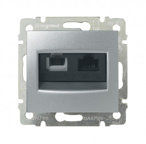 Розетка комбинированная RJ11+RJ45 Legrand Valena 6 кат UTP на винтах алюминий 770280