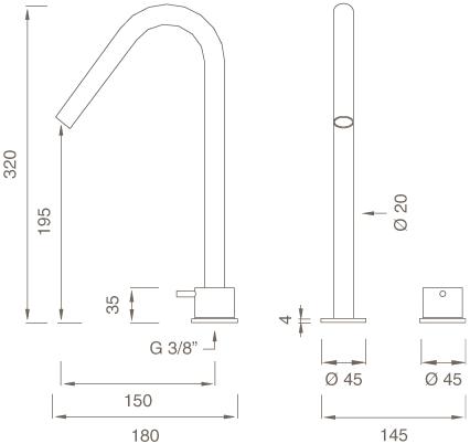 Ceadesign Смеситель для умывальника на 2 отверстия, нержавеющая сталь Gradi Gra 21 - Вид №1