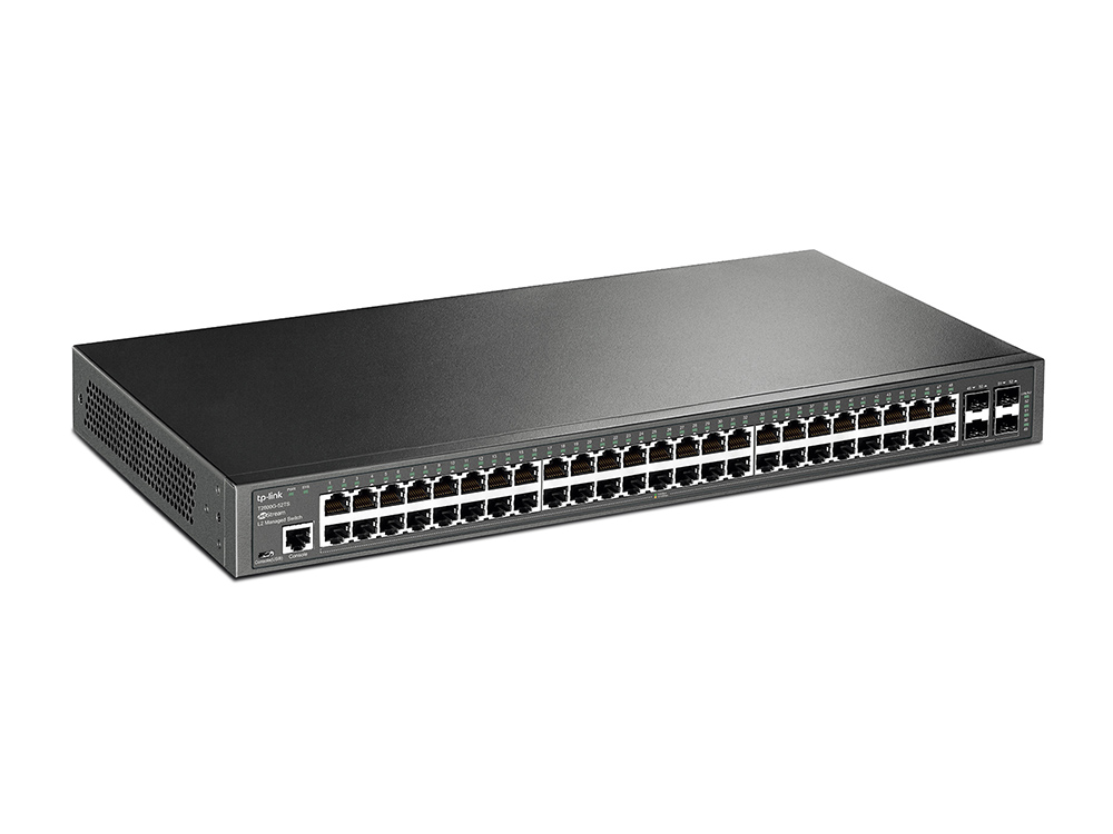 T2600G-52TS Jetstream™ 48-port pure-gigabit l2 managed switch, 48 10/100/1000mbps rj45 ports including 4 gigabit sfp slots, 1u 19-inch rack-mountable steel case TP-Link Santreyd  - Вид №1