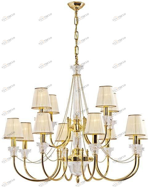 Possoni Illuminazione Люстра из чистого золота с хрусталем и абажурами Vicky 37089/8+4