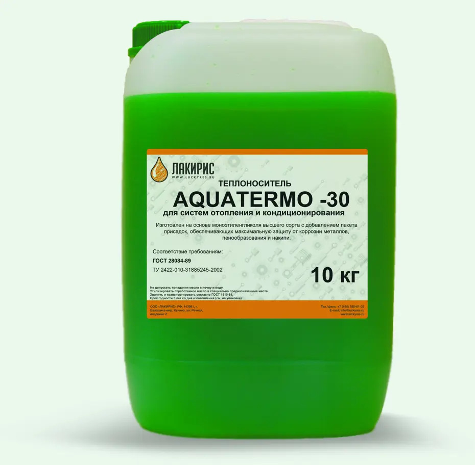 91311968 Теплоноситель Лакирис Aquatermo 4365445 -30°C 10 кг этиленгликоль STLM-0938449
