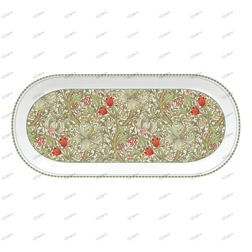 Блюдо фарфоровое овальное зеленое "Уильям Моррис" EASY LIFE УИЛЬЯМ МОРРИС 00-3947007 Бежевый;зеленый 