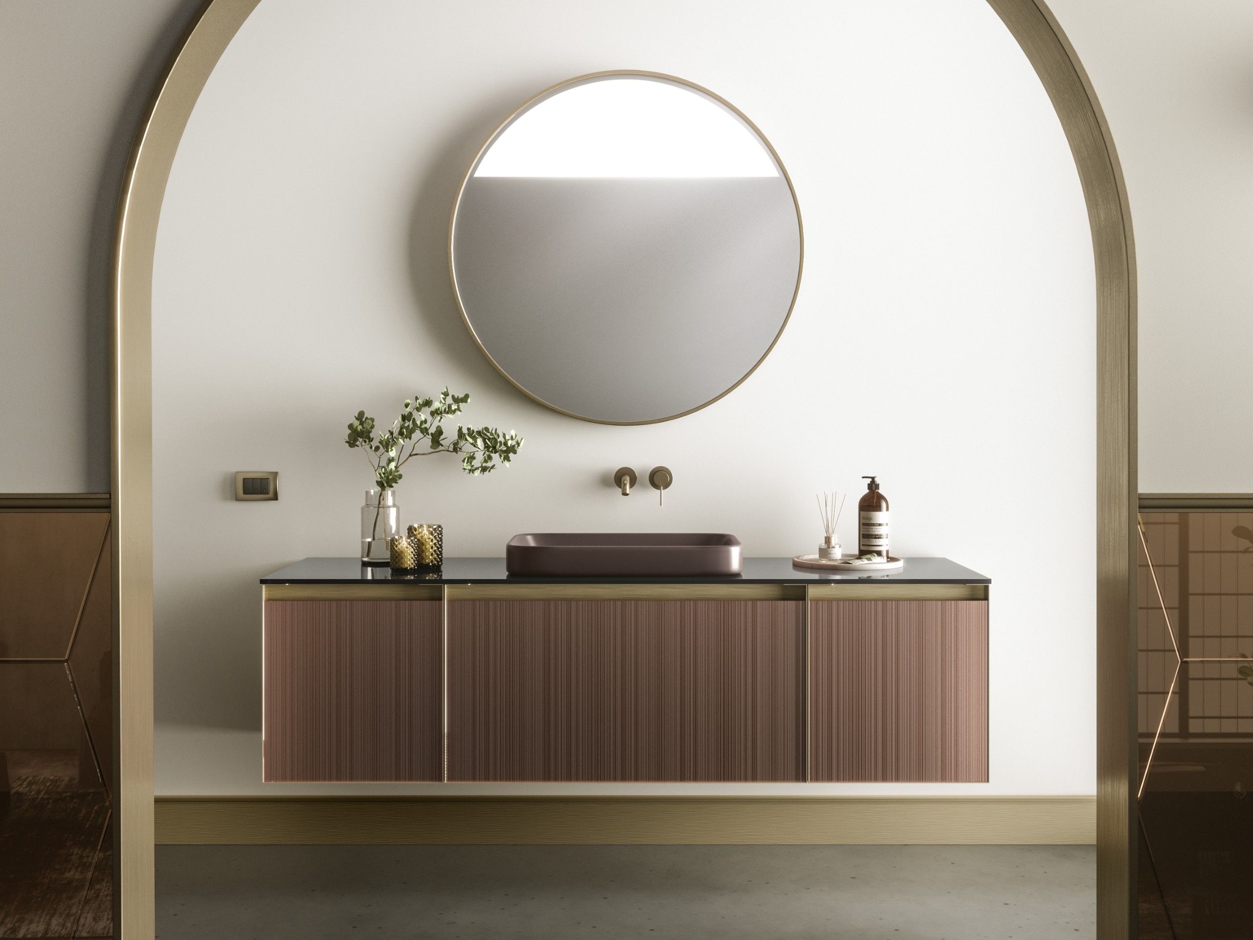 Окрашенный гравированный Кристалл секционный шкаф для ванной комнаты ARTELINEA +SKIN ARCH-00065897