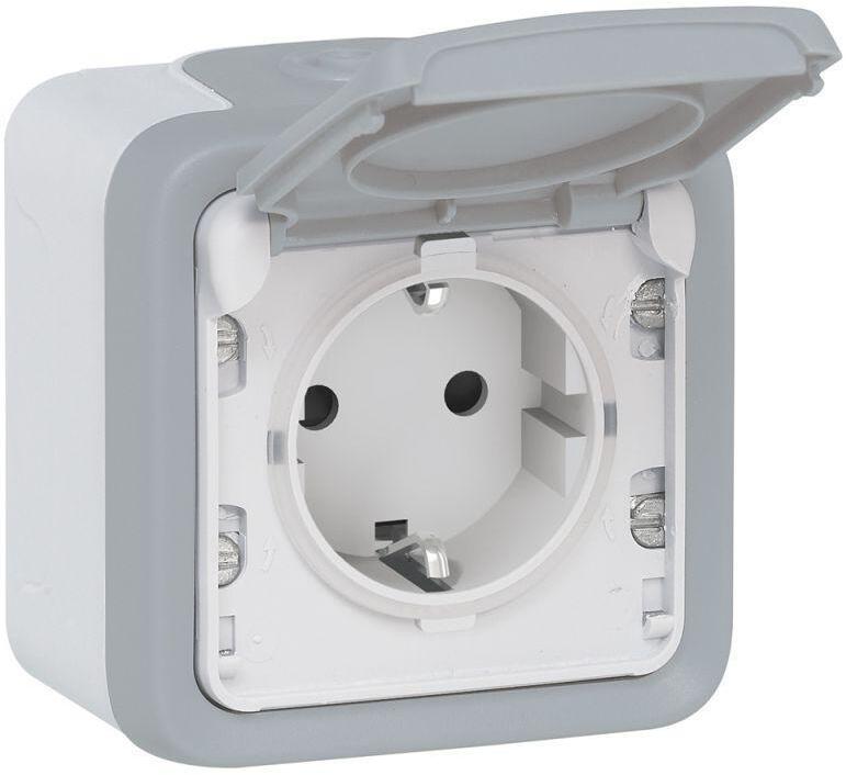 069733 Розетка 2К+З 16A 250V с крышкой немецкий стандарт серая Legrand Plexo