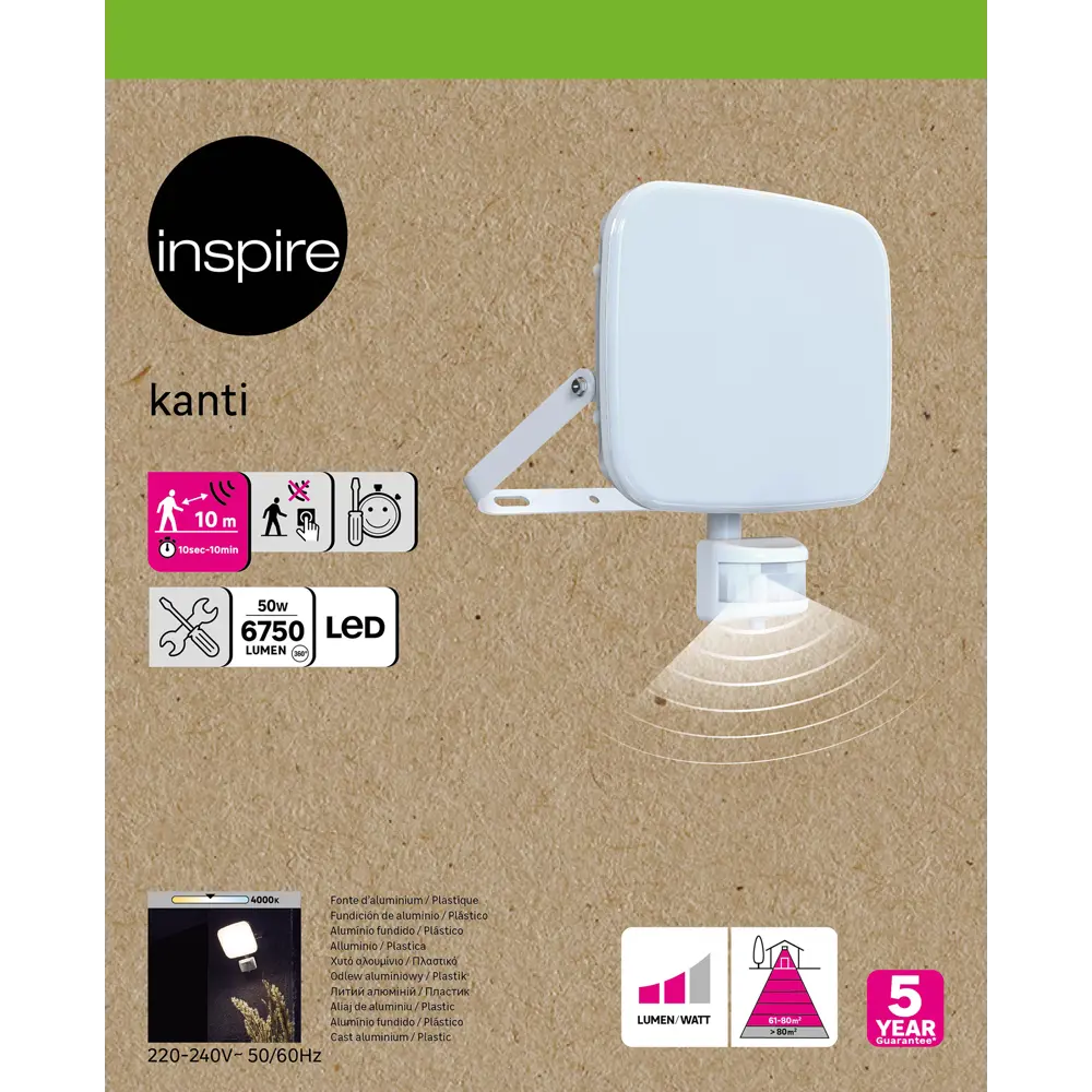 Прожектор светодиодный уличный Inspire «Kanti» 50 Вт 4000К IP44 с датчиком движения белый свет 84693011 STLM-2113569  - Вид №5