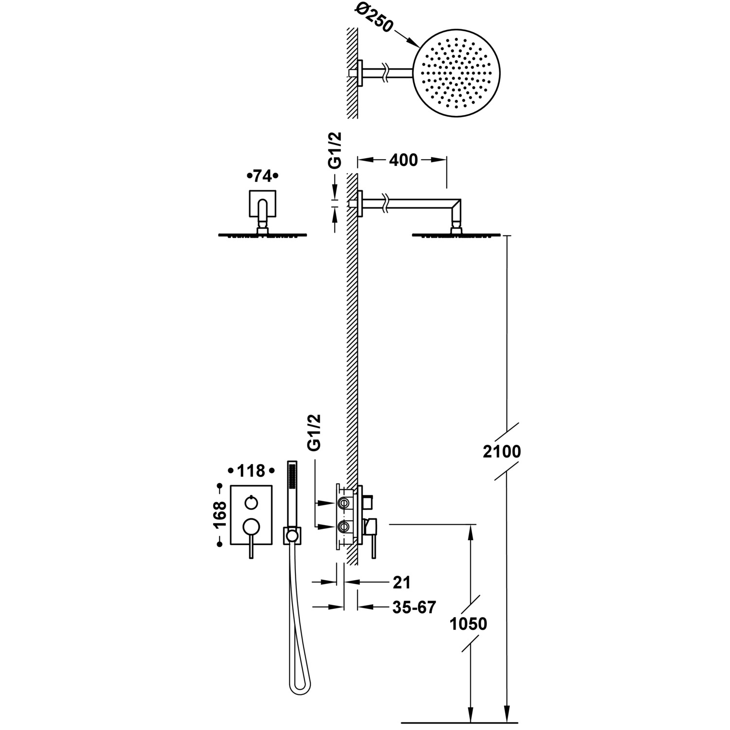 Комплект 2-ходового скрытого смесителя для душа MAX Rapid-box с одной ручкой-06228004 TRES  - Вид №1