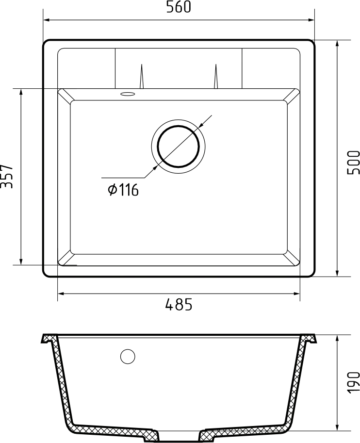 Кухонная мойка Искусственный камень QUADRO S243 GranFest Q-561-S243 - Вид №1