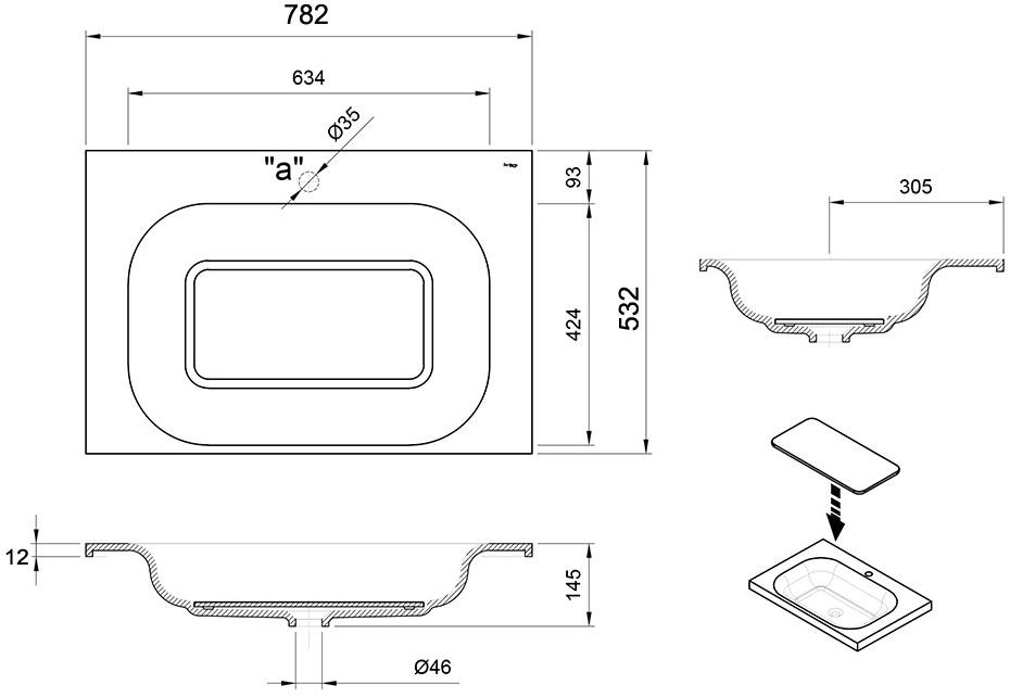 Раковина встраиваемая S20044211700000 Sanitana SMOOTH 80 - Вид №1