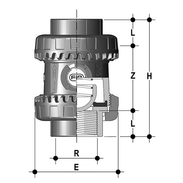 SANIT 902882210 Спринг обратный клапан, SSE Easyfit, PVC-U, резьбовое гнездо  - Вид №1