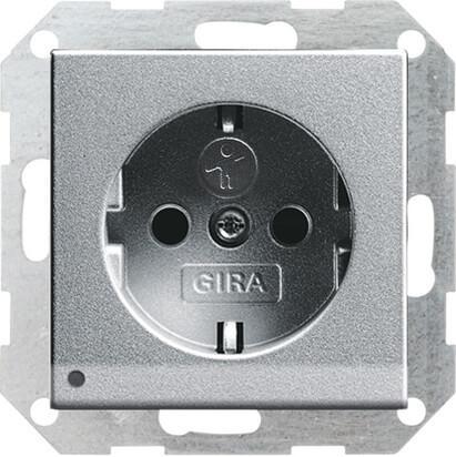 117026 Розетка Schuko с/з со шторками подсветкой 16A 250V безвинтовой зажим алюминий Gira System 55