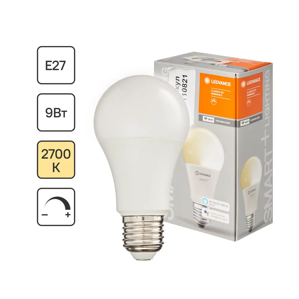 Лампа умная светодиодная Wi-Fi Ledvance Smart Plus E27 220-240 В 9 Вт груша матовая 806 лм теплый белый свет 88110821 STLM-2044510 