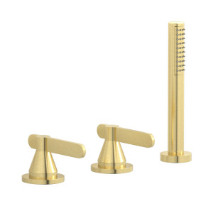 Смеситель на бортик ванной на 3 отверстия с изливом, дивертером и душевым гарнитуром. WE ARE IB oh407on Brushed Pale Gold Soho