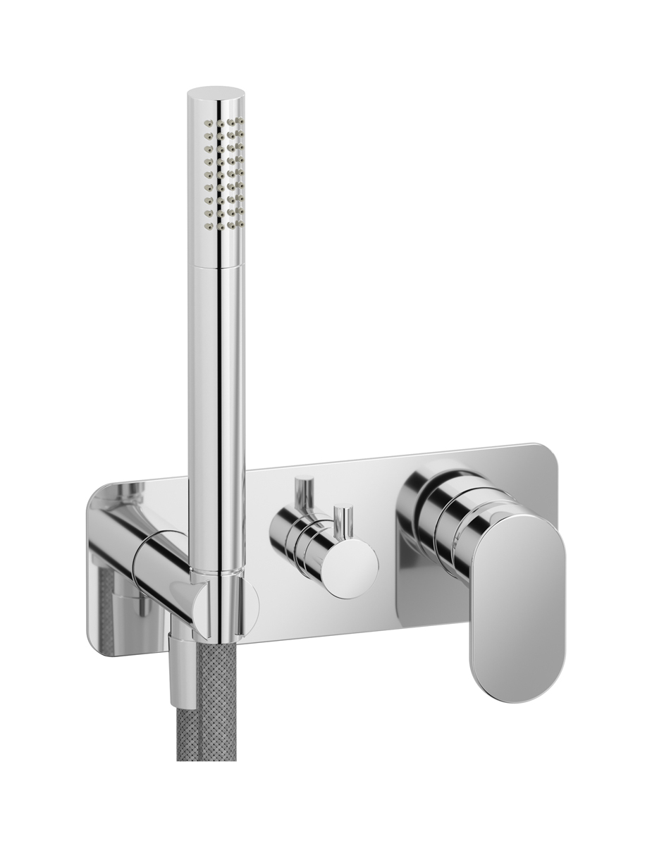 Внешние части встроенного в стену смесителя на 2 потребителя в комплекте с душевым гарнитуром. WE ARE IB sb320cc_23 Chrome Superbox 