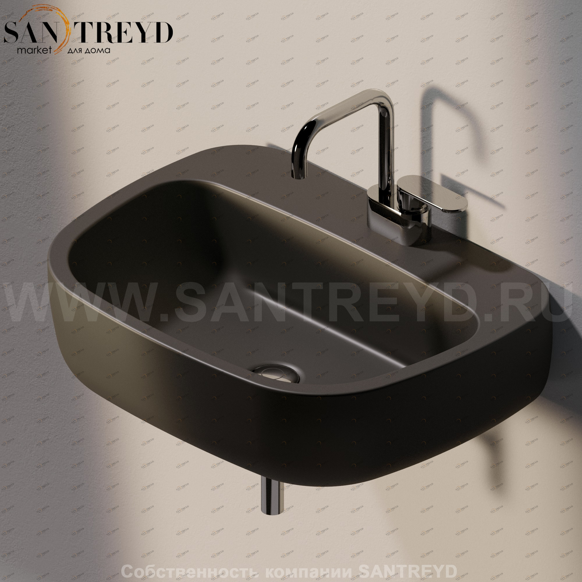 MN64L7006 Подвесная раковина настенная прямоугольная Ceramica Flaminia Mono черная