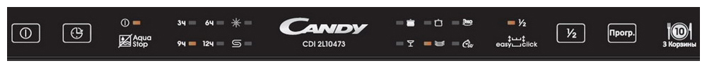 CDI 2L10473-07 Узкая, 82х44.86х57 см, 10 комплектов, 3-я корзина, 6 программ, 47 дб, таймер, расход 8 л, 1/2 загрузка, aqua stop Candy Santreyd  - Вид №1