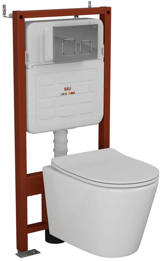 91777801 Комплект инсталляции Bauedge Bau Ideal E458103-BK0001-E00101, с унитазом безободковым Nimb клавиша Strike, хром STLM-0992519