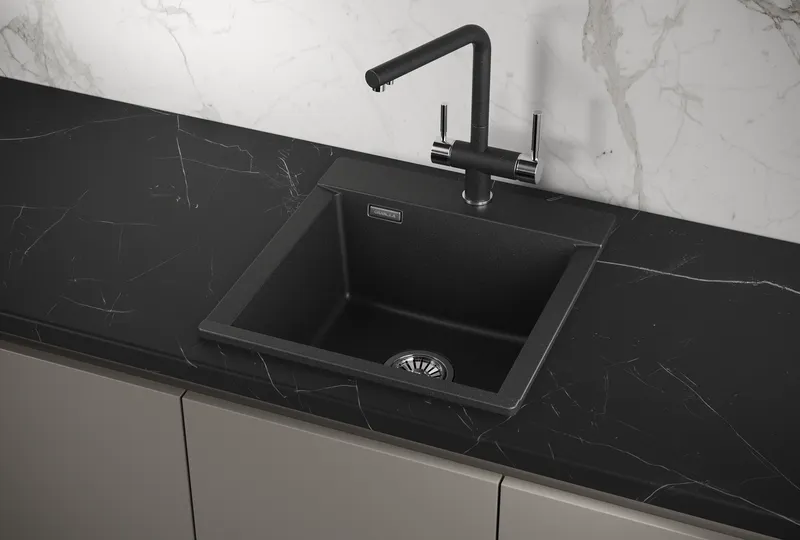 ES-4701, ЧЁРНЫЙ, кухонная мойка, кварц, ESTETICA GRANULA 4701-ST164 - Вид №1