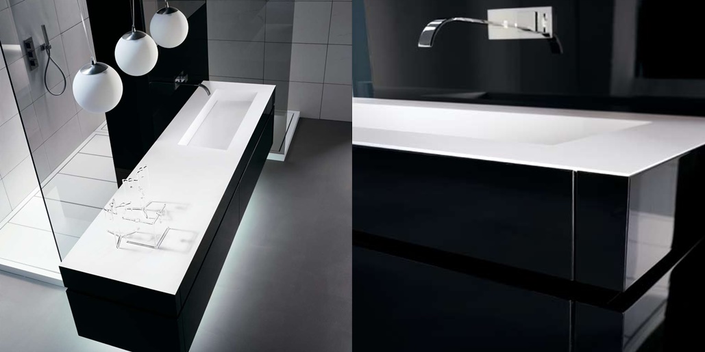 Комбинация ванной комнаты KU 57 в отделке Next 90 Corian / L68 Nero lucido MILLDUE KUBIK KUBIK57 - Вид №5