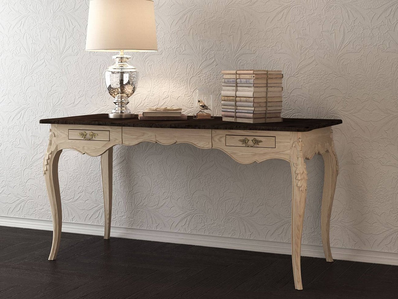 Письменный стол деревянный с гнутыми ножками Versalles FURNITERA  120343 Бежевый  - Вид №2