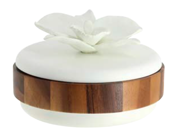 7324108 Шкатулка с крышкой , керамика, дерево акация, диам 20 см выс. 12 см Now's Home Santreyd 