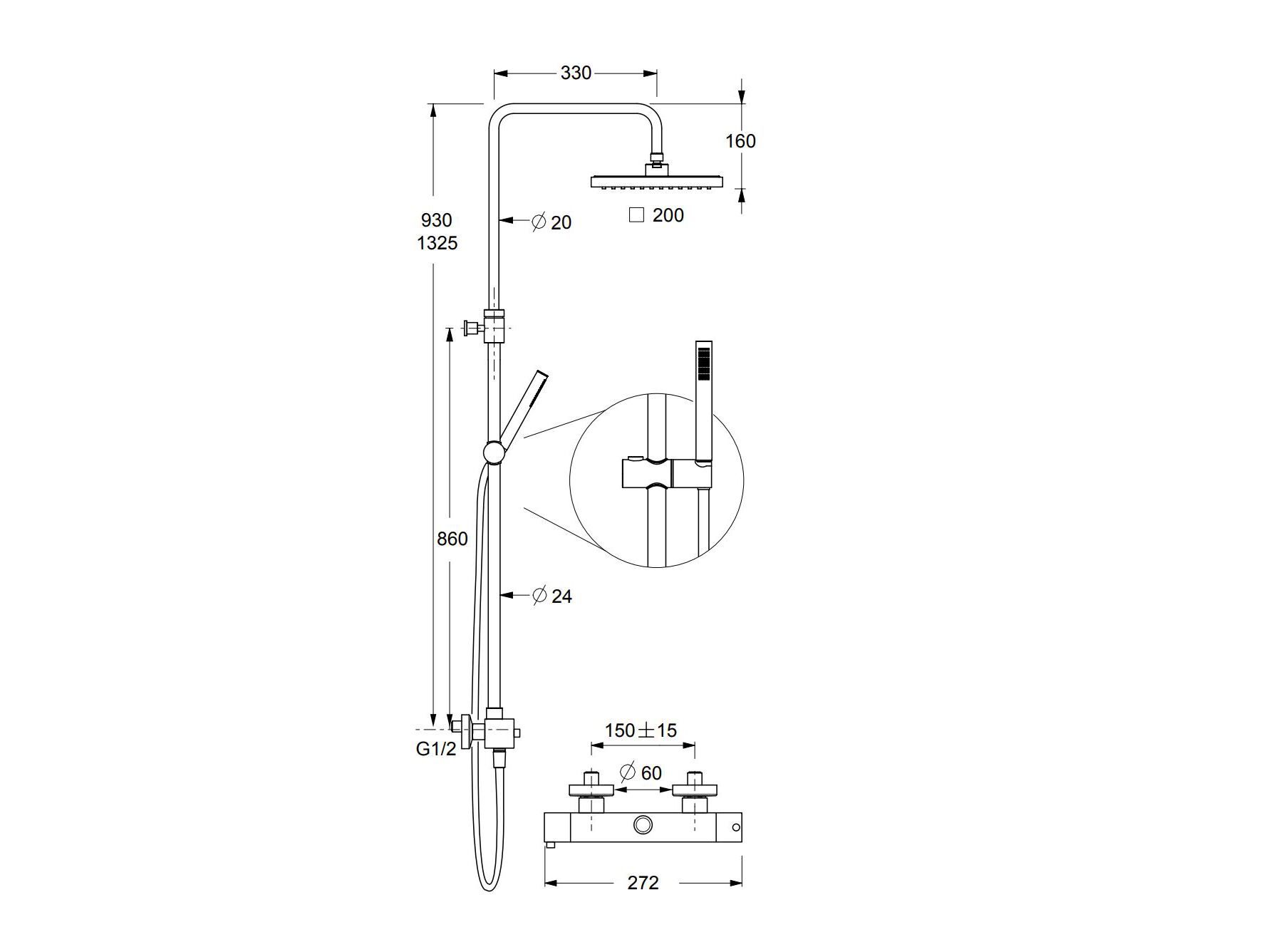 Настенная термостатическая душевая колонна с ручным душем GUGLIELMI RUBINETTERIE BD31310 ARCH-00081706 - Вид №2