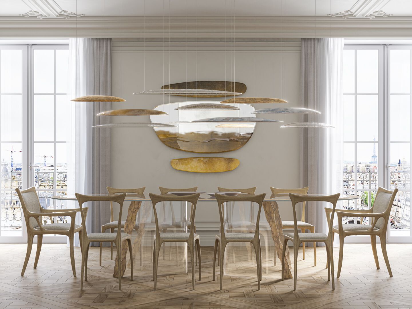 Стеклянный овальный обеденный стол ARTE VENEZIANA итальянские пейзажи ARCH-00005244