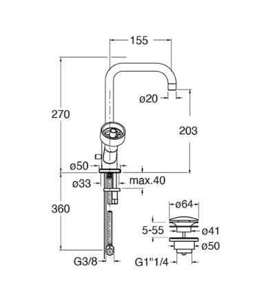 Смеситель для раковины с одним отверстием CRISTINA Rubinetterie Rota ARCH-00010867 - Вид №2