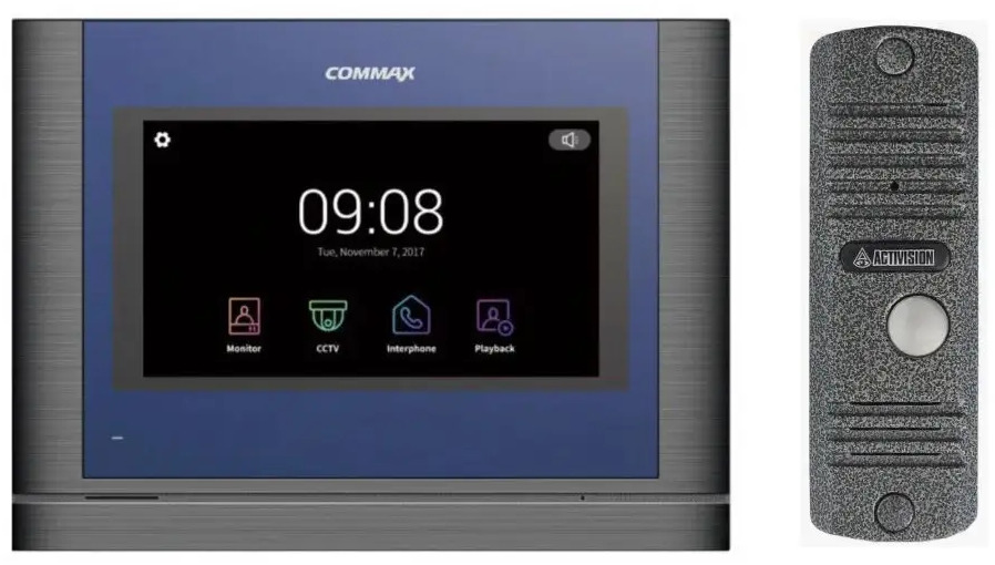 91153891 Комплект видеодомофона Commax CDV-704MA/AVC 305 7" цвет синий/серебро STLM-1119104