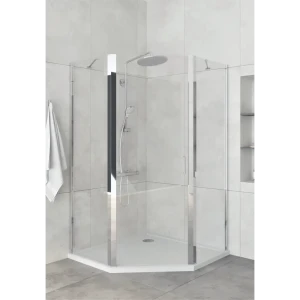 Душевая ширма Rain пятиугольная 90x90x185см цвет профиля хром распашная стекло 5мм прозрачное 86732496 STLM-2158466
