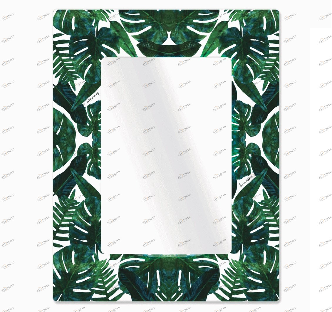 Зеркало прямоугольное в широкой раме с принтом Tropic BONESSI ДИЗАЙНЕРСКИЕ 117255 Зеленый 