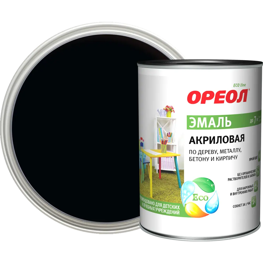 Эмаль акриловая Ореол матовая цвет чёрный 0.9 кг STLM-2172209