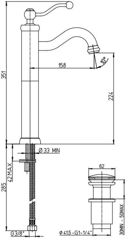 Paini Duomo 88F3211LLSSR смеситель для раковины с донным клапаном - Вид №2