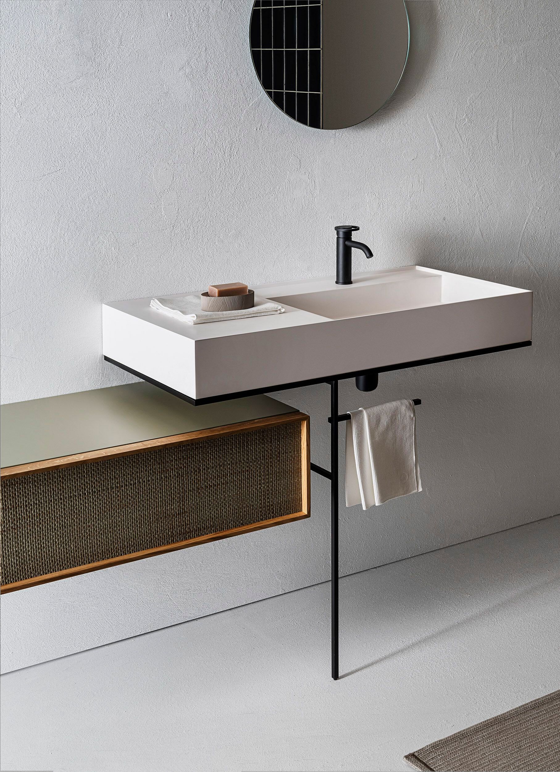 Подвесной прямоугольный умывальник из композитного материала с ящиками Pirovano Element ARCH-00022158 - Вид №1