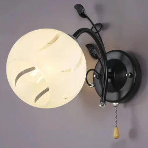 Бра настенное РОССВЕТ Меренга - черный с бежевым плафоном 89426772