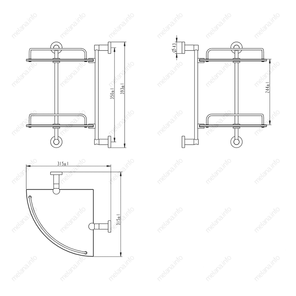 Полка стеклянная двойная MELANA AISI201+цинк хром MLN-SY3004 SY серия - Вид №1