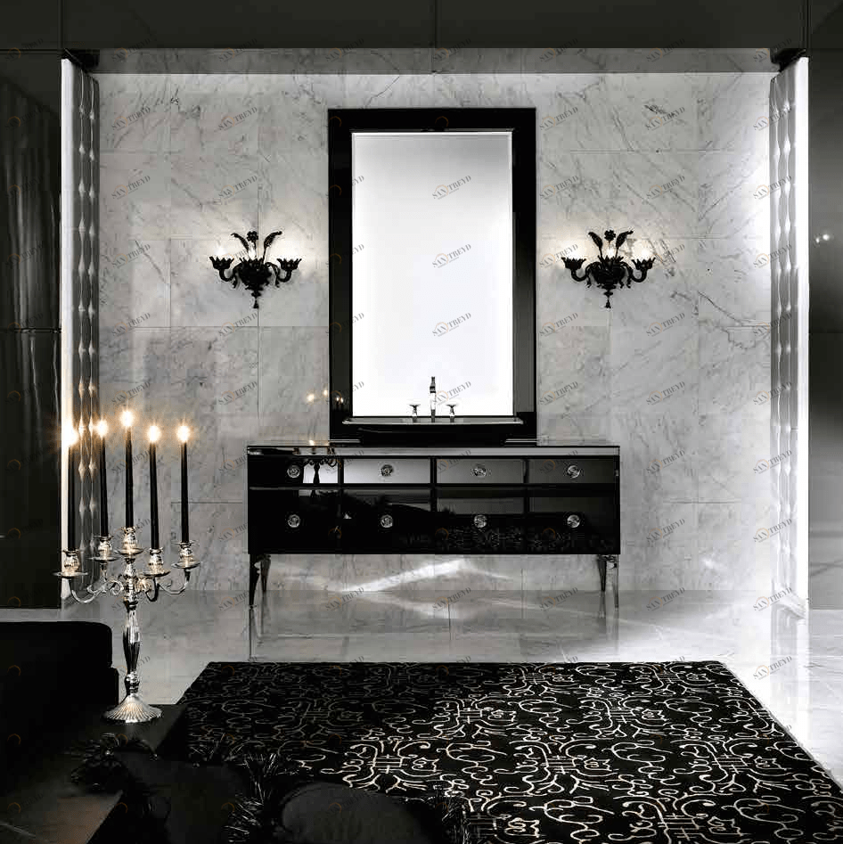 Комбинация ванной комнаты M05 в отделке VETRO extrachiaro nero MILLDUE MAJESTIC MAJESTIC05