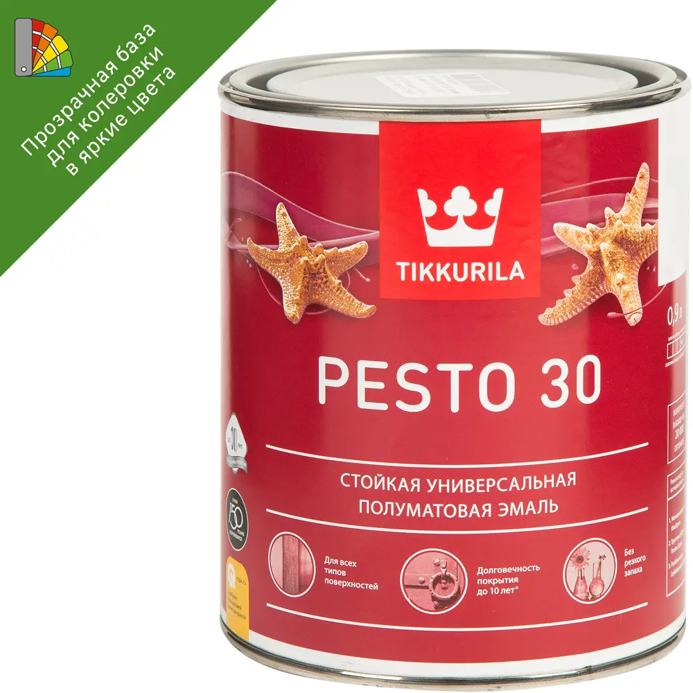 Эмаль Tikkurila Pesto полуматовая прозрачная база С для колеровки 0.9л 11690801