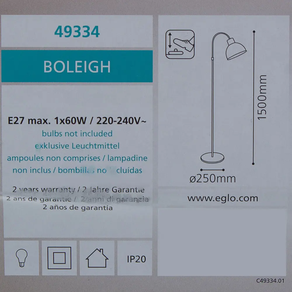 Торшер Eglo «Boleoigh» 1xE27x60 Вт, цвет серебристый STLM-2120850 - Вид №4