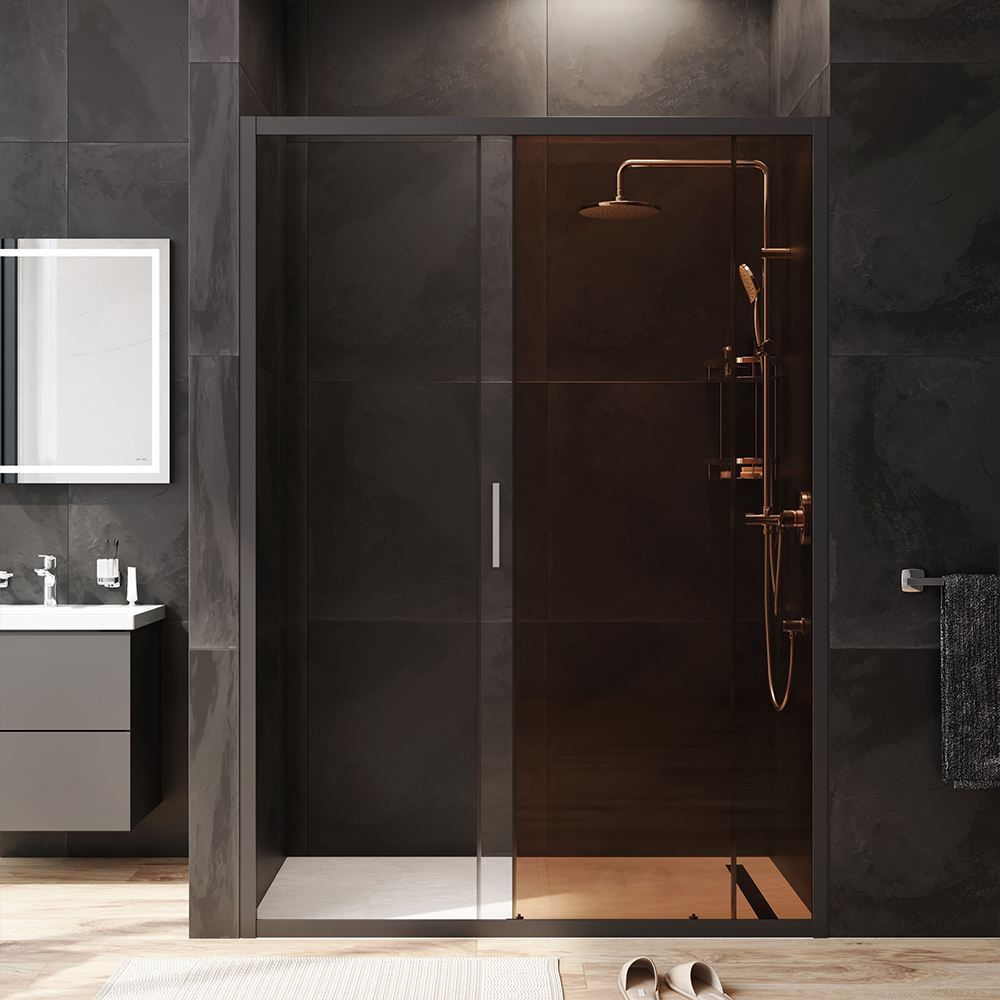 W90G-140-1-195BBr Solo Дверь душевая 140х195 стекло бронзовое профиль черный матовый AM.PM Gem - Вид №2