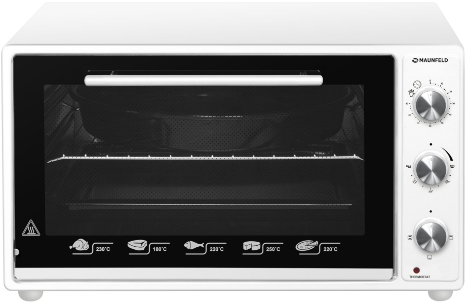 CEMOB.363.W Мини-печь gfsmo.20.5b/ электрическая мини-печь, 50см, 1300 вт, механический программатор, решетка для гриля, прямоугольный противень, круглый противень белый цвет Maunfeld Santreyd 