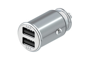 17456496 Автомобильное зарядное устройство METAL 2хUSB, 2.4 А + 2.4 А, 24 Вт, серебро, LED-подсветка 72100 Interstep