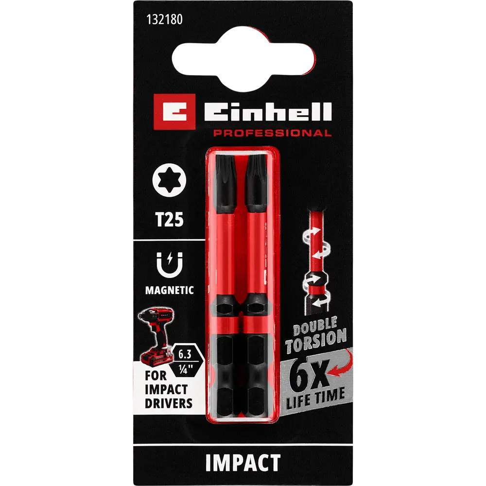 Бита ударная магнитная Einhell 132180 T25x60 мм, 2 шт STLM-2134585