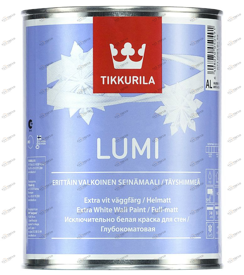 Краска Tikkurila Lumi / Тиккурила Луми для стен снежнобелая 0,9л Santreyd 5612
