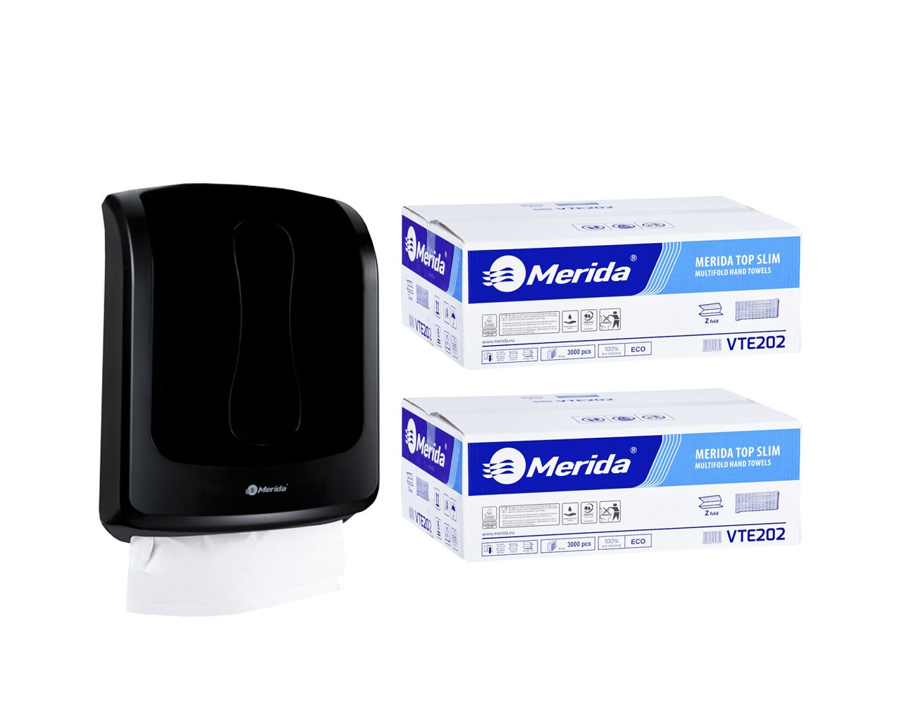 PROMO315 ОДИН черный контейнер для сложенных полотенец за 20 злотых нетто при покупке 2 коробок полотенец TOP SLIM VTE202 (2 x 3000 = 6000 листов) Merida 