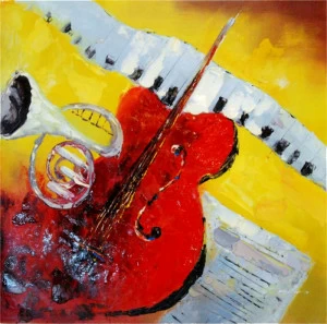 Картина на холсте 100х100 см "Музыка" EVENHOME КАРТИНЫ МАСЛОМ 129873 Желтый;красный;разноцветный