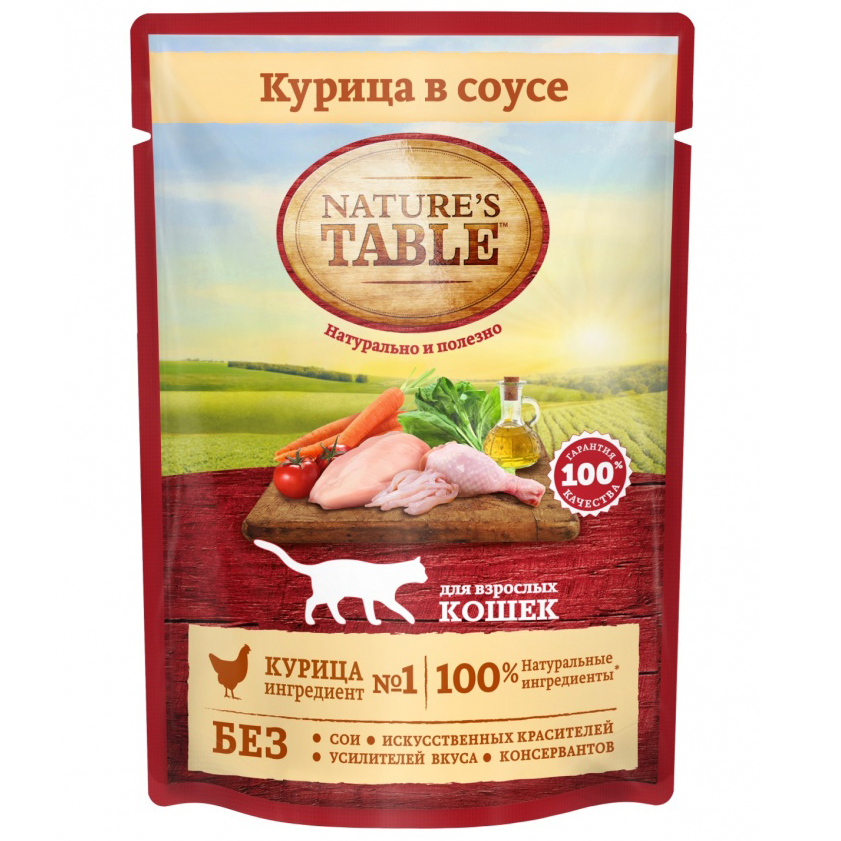 ПР0044843 Корм для кошек NATURE"S TABLE Курица в соусе пауч 85г NATURE'S TABLE 