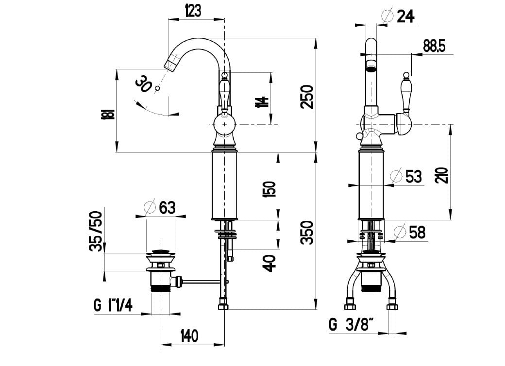 Однорычажный смеситель для раковины с автоматическим сливом Gaia Mobili Complements ARCH-00124216 - Вид №1