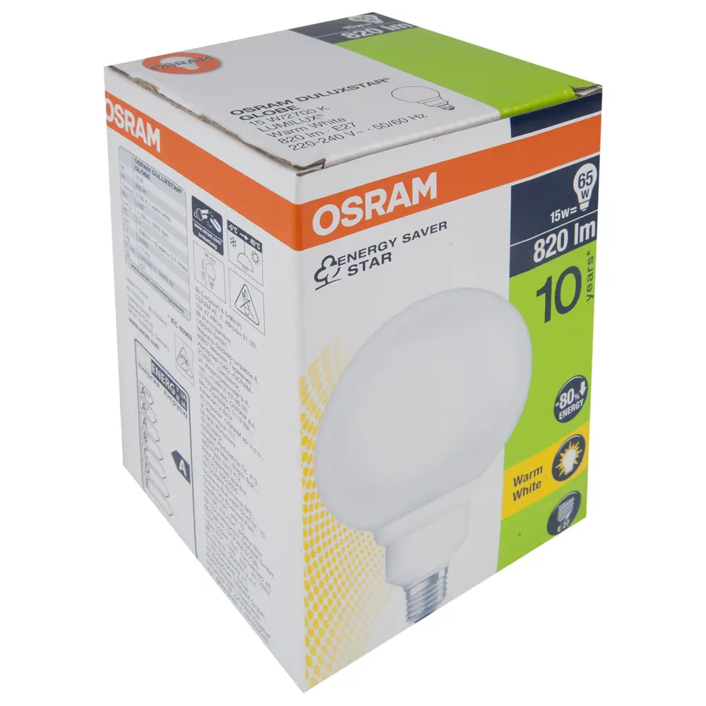 Лампа энергосберегающая Osram сфера E27 15 Вт 820 Лм свет тёплый белый 18164724 STLM-2055087  - Вид №1